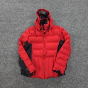 Obermeyer Jacket Womens 10 Red Black Circuit Goose Down Hooded Ski Snow X4